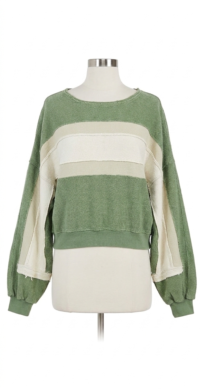 NEW FREE PEOPLE palo alto pullover sweater in cool moss combo